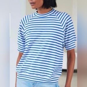 AYR The Quick Wit Weekend Jaunt Stripe Tee Shirt in Beach Glass 100% cotton Sz M